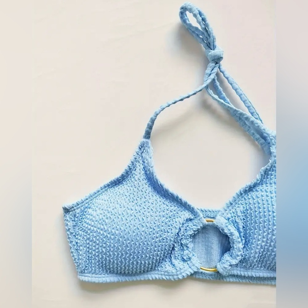 3pc Blue Halter High Cut Bottom Bikini Set with Cover Up - Picture 5 of 9